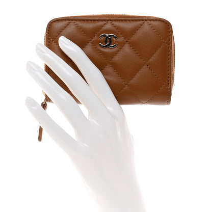 Chanel Lambskin Quilted Zip Around Coin Purse Wallet Brown 2 of 9