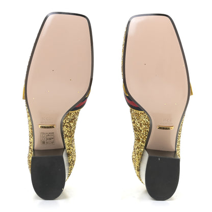 Gucci Glitter Nappa Web Peyton 75mm Loafer Pumps 37.5 Oro Vecchio 6 of 13