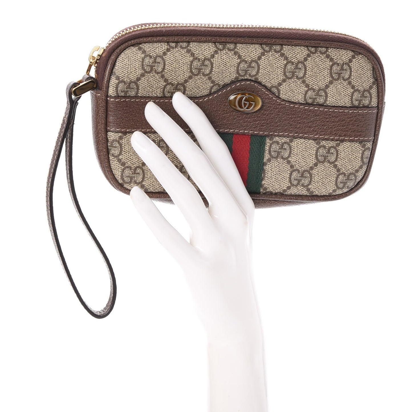GG Supreme Monogram Ophidia Phone Case Wristlet Brown