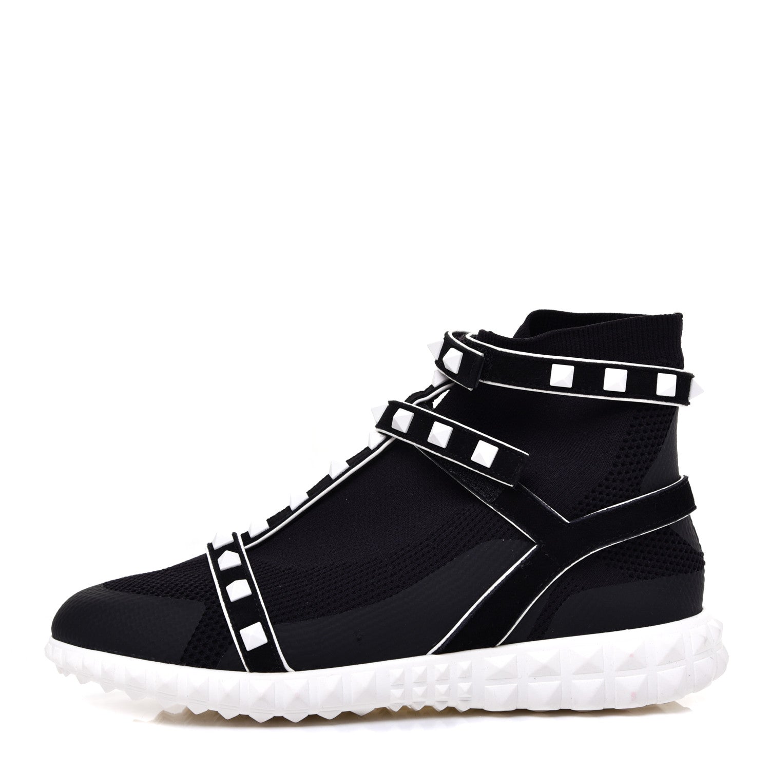 Valentino Garavani Body Tech Knit Free Rockstud Sock High Top Sneakers 35.5 Black White 1 of 9