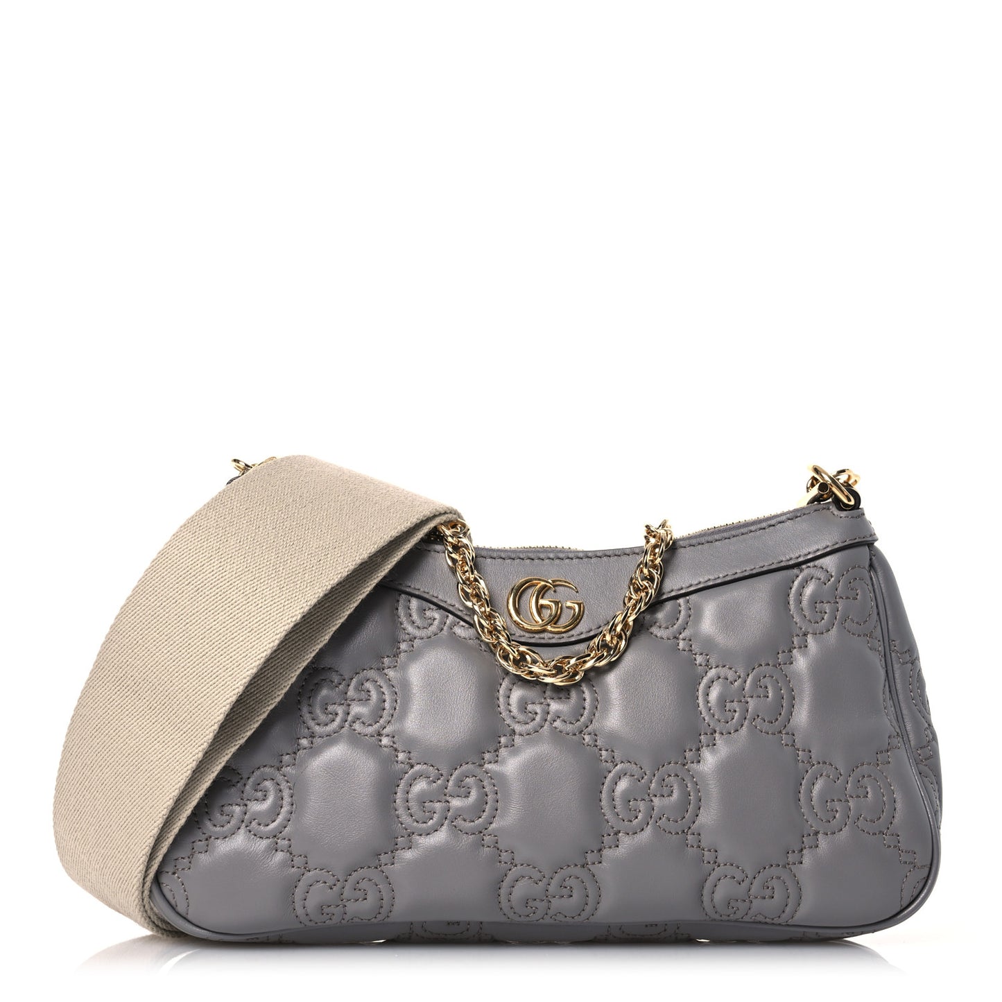 Calfskin GG Matelasse Chain Handbag Dusty Grey Natural
