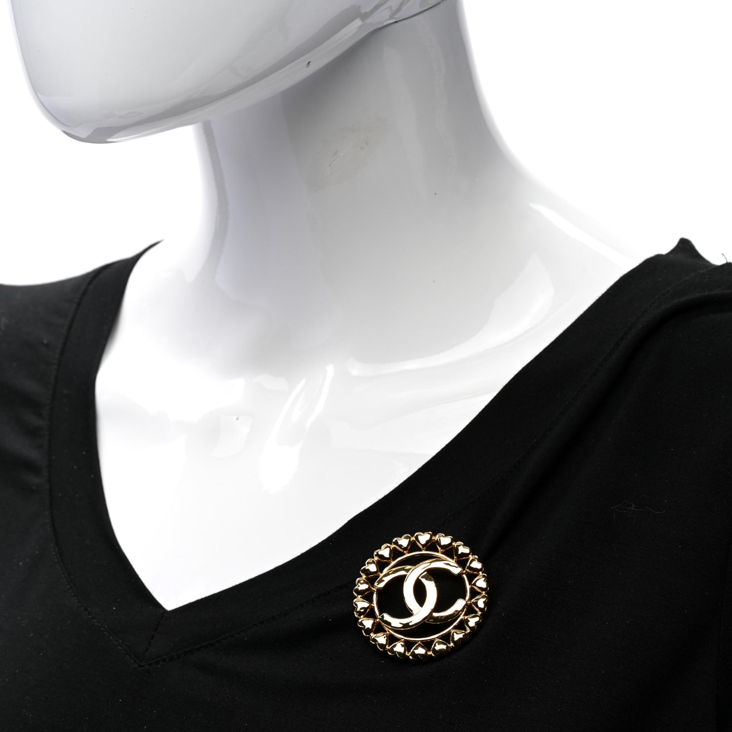 Metal CC Heart Brooch Gold