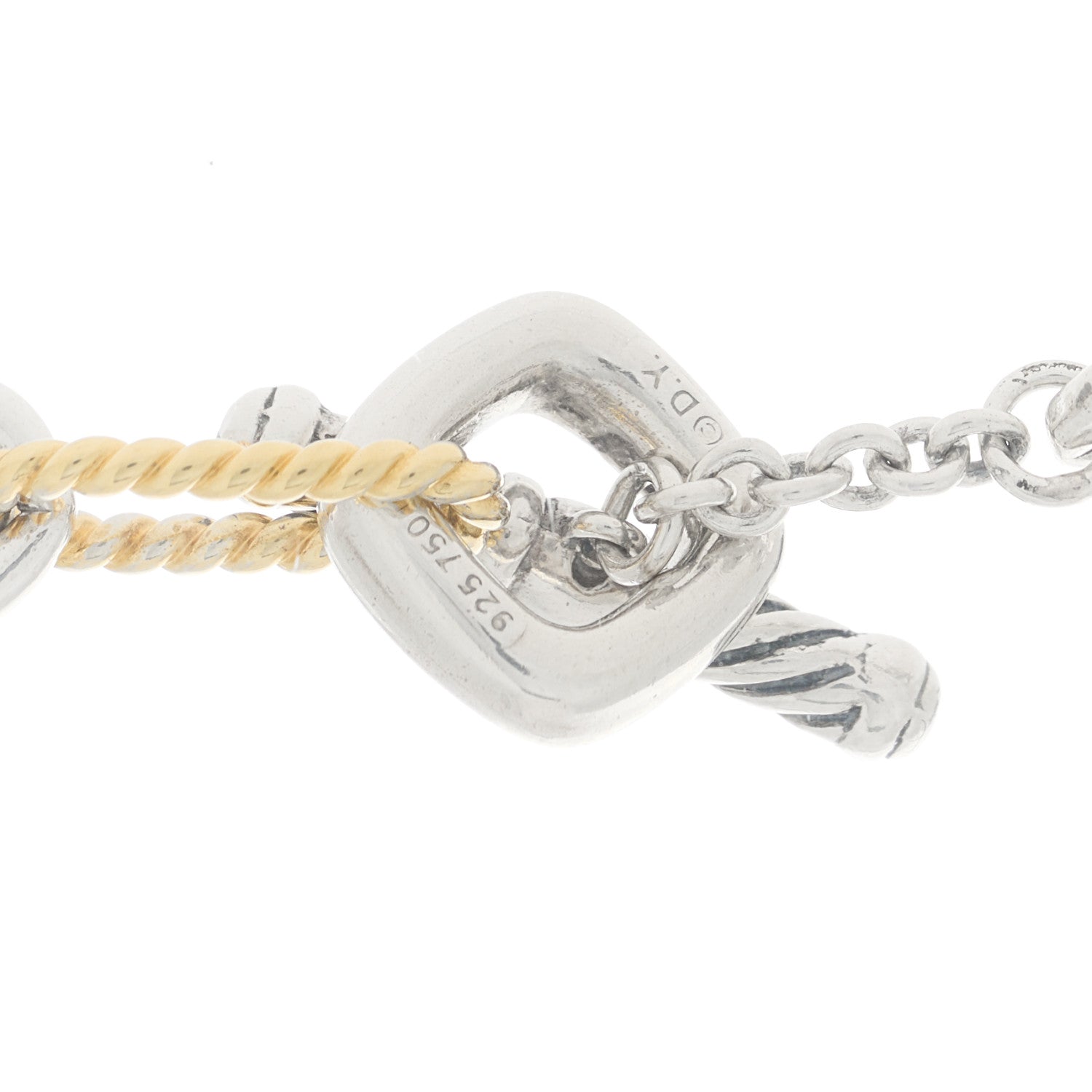 David Yurman Sterling Silver 18K Yellow Gold Figaro Link Toggle Necklace 4 of 5