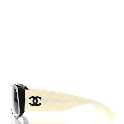 Chanel Acetate Shield Sunglasses 71466 White Black 3 of 7