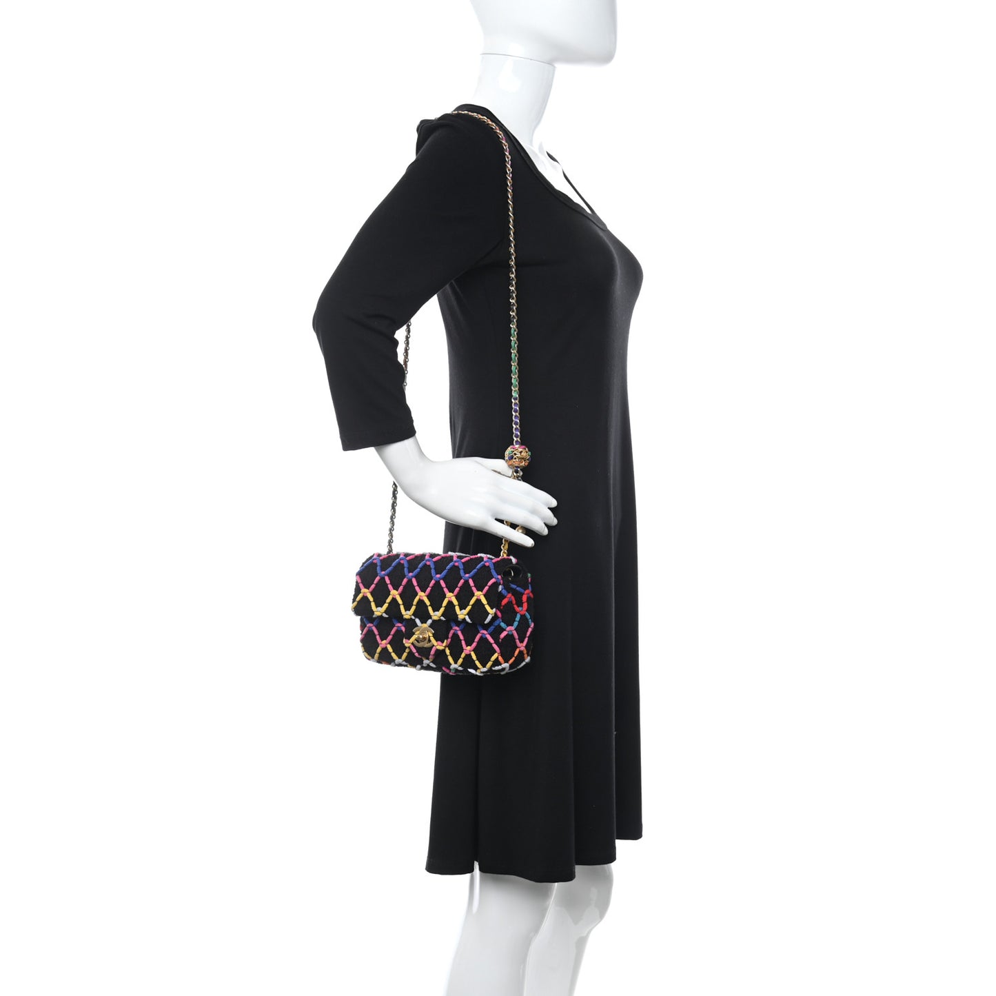 Tweed Diamond Threaded Mini Rectangular Pearl Crush Flap Black Multicolor