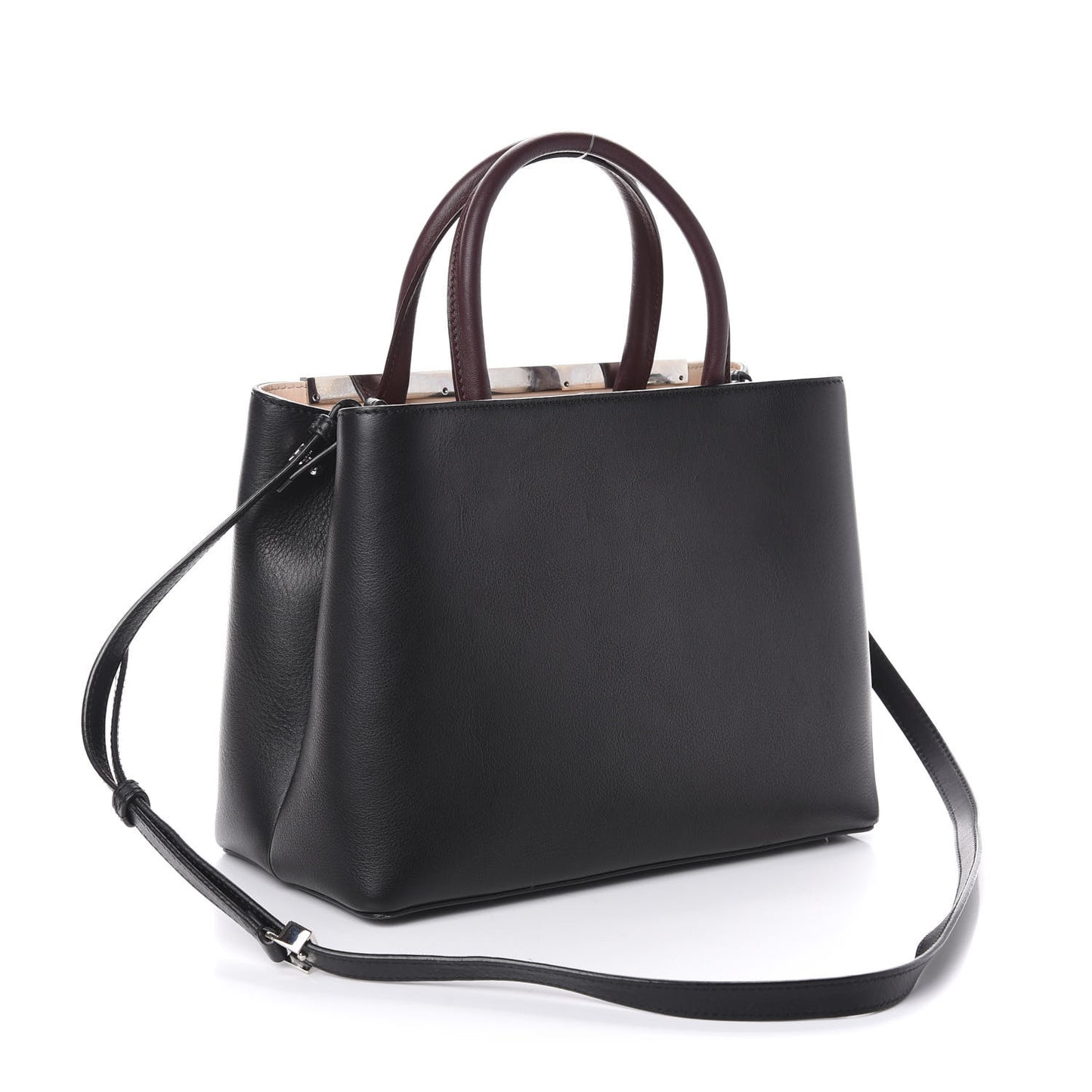 Vitello Dolce Fox Mink Bi-Color Monster Mirror Charm Petite 2Jours Tote Black Bordeaux Acquamarine