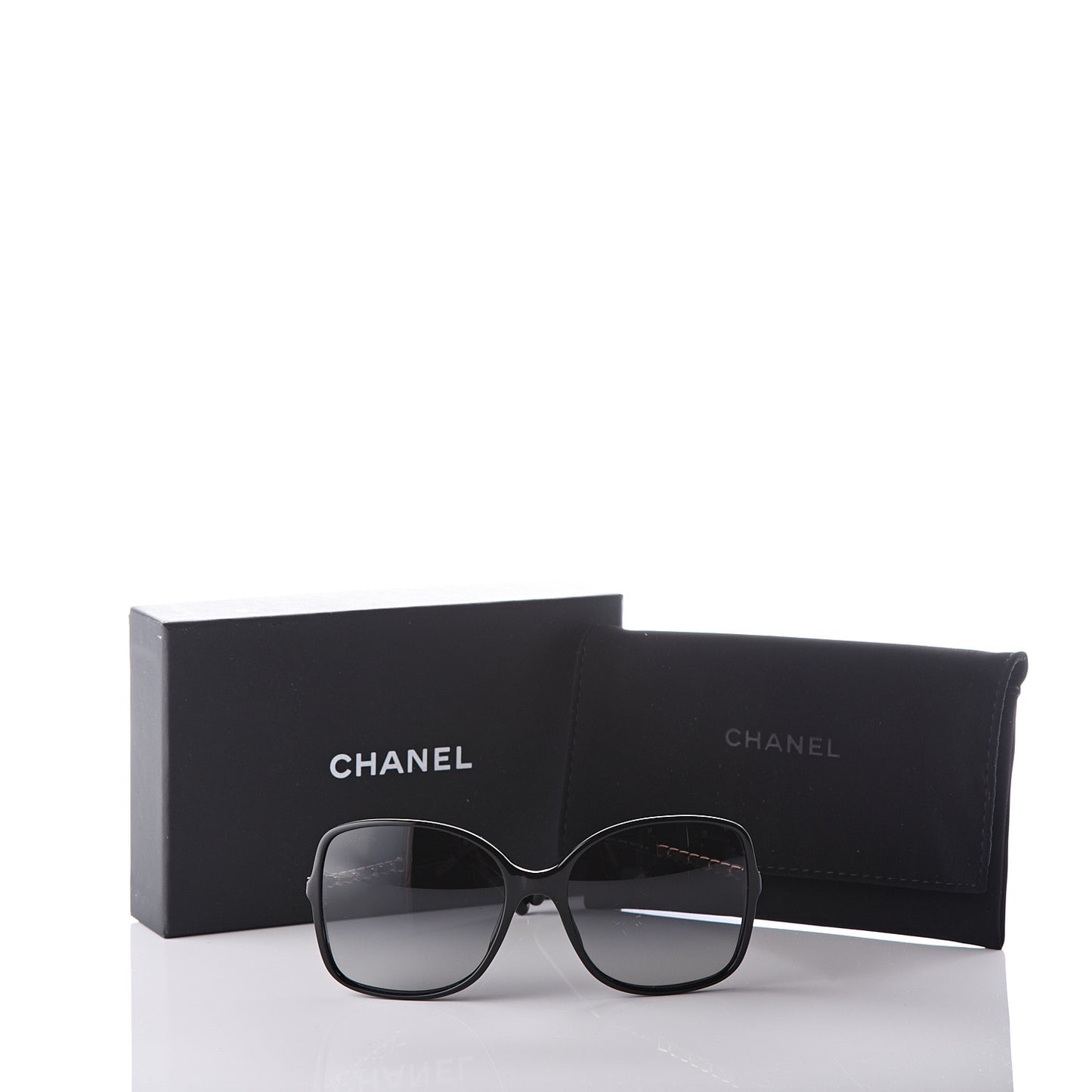 Lambskin Square Chain Sunglasses 5210-Q Black
