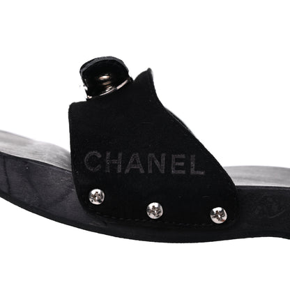 Chanel Suede CC Buckle Clogs 38 Black 6 of 16