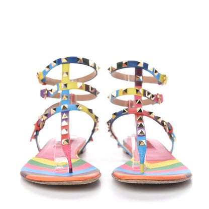 Valentino Garavani Calfskin 1973 Rockstud Ankle Wrap Flat Thong Sandals 38 Multicolor 2 of 8
