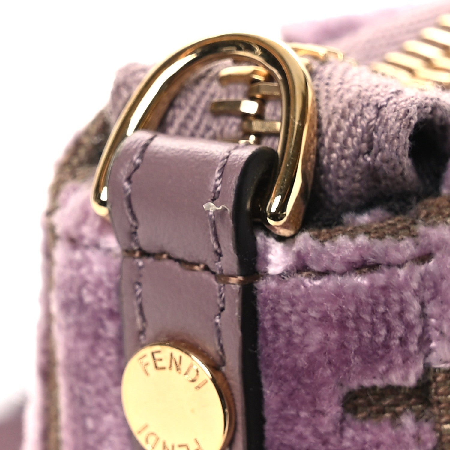 Fendi Velvet Jacquard FF Baguette Pouch Mauve Beige 1795040