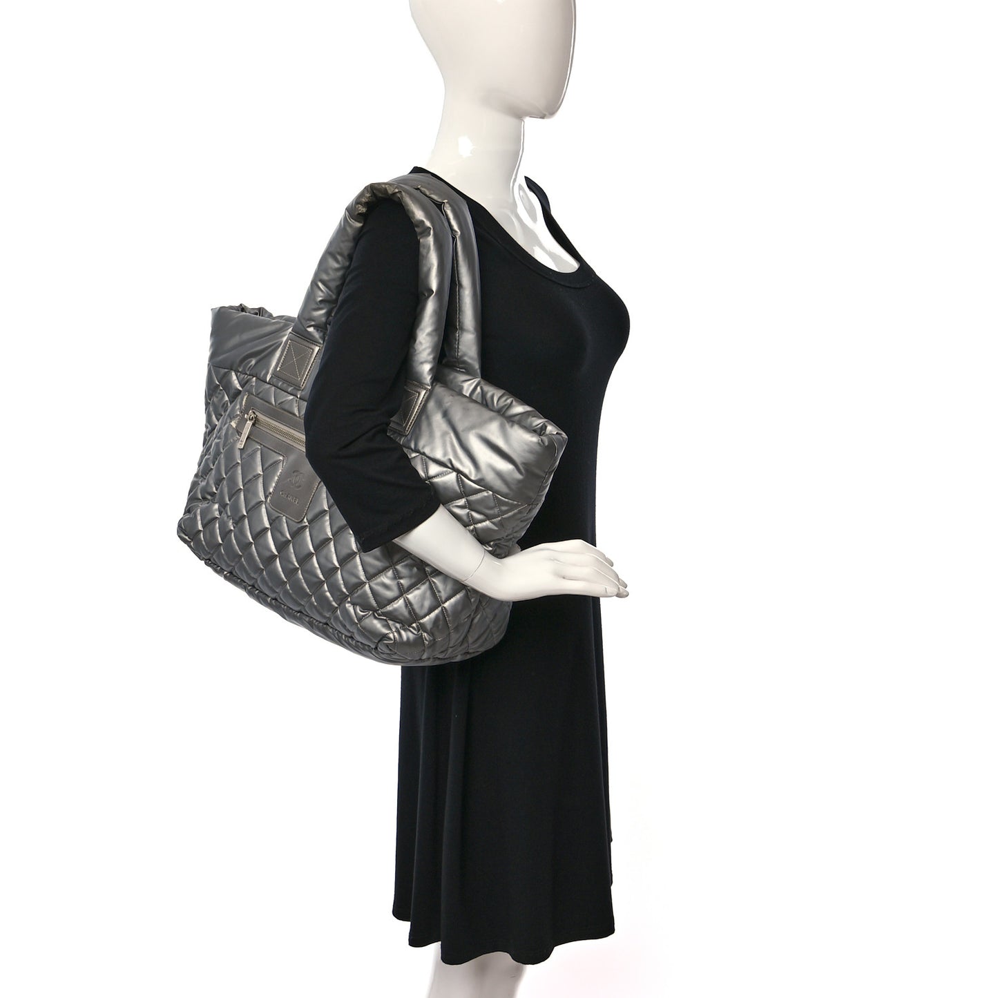 Nylon Quilted Large Coco Cocoon Tote Silver