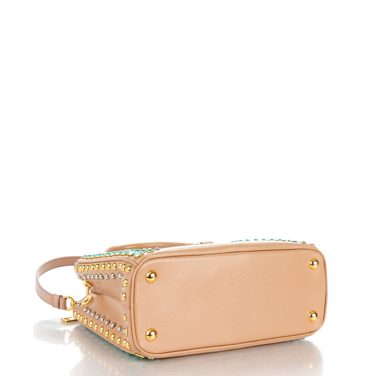 Saffiano Vernice Studded Crystal Small Galleria Double Zip Tote Cammeo