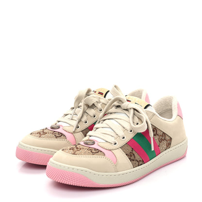 Gucci Calfskin GG Supreme Crystals Web Screener Sneakers 38 Beige Ebony Wild Rose 3 of 8