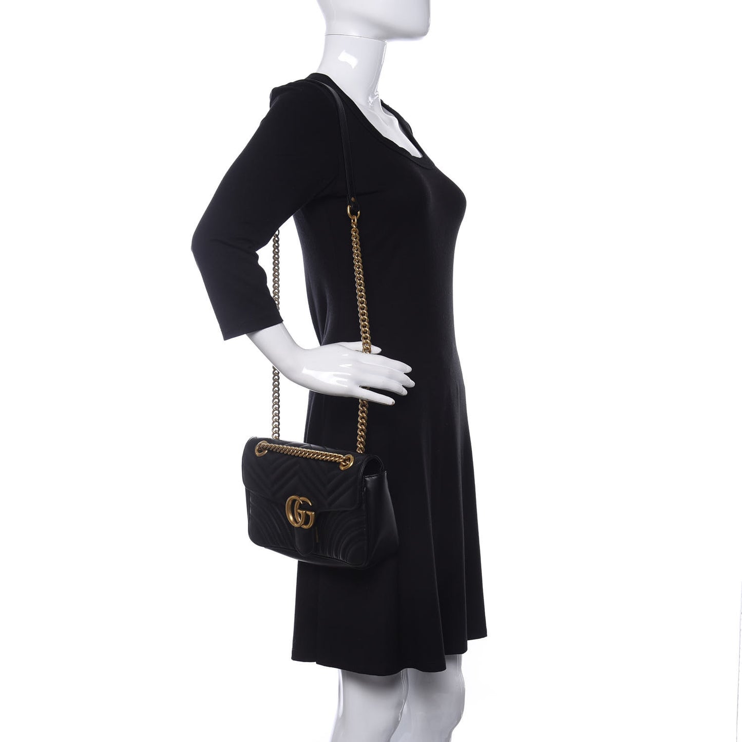 Calfskin Matelasse Small GG Marmont Shoulder Bag Black