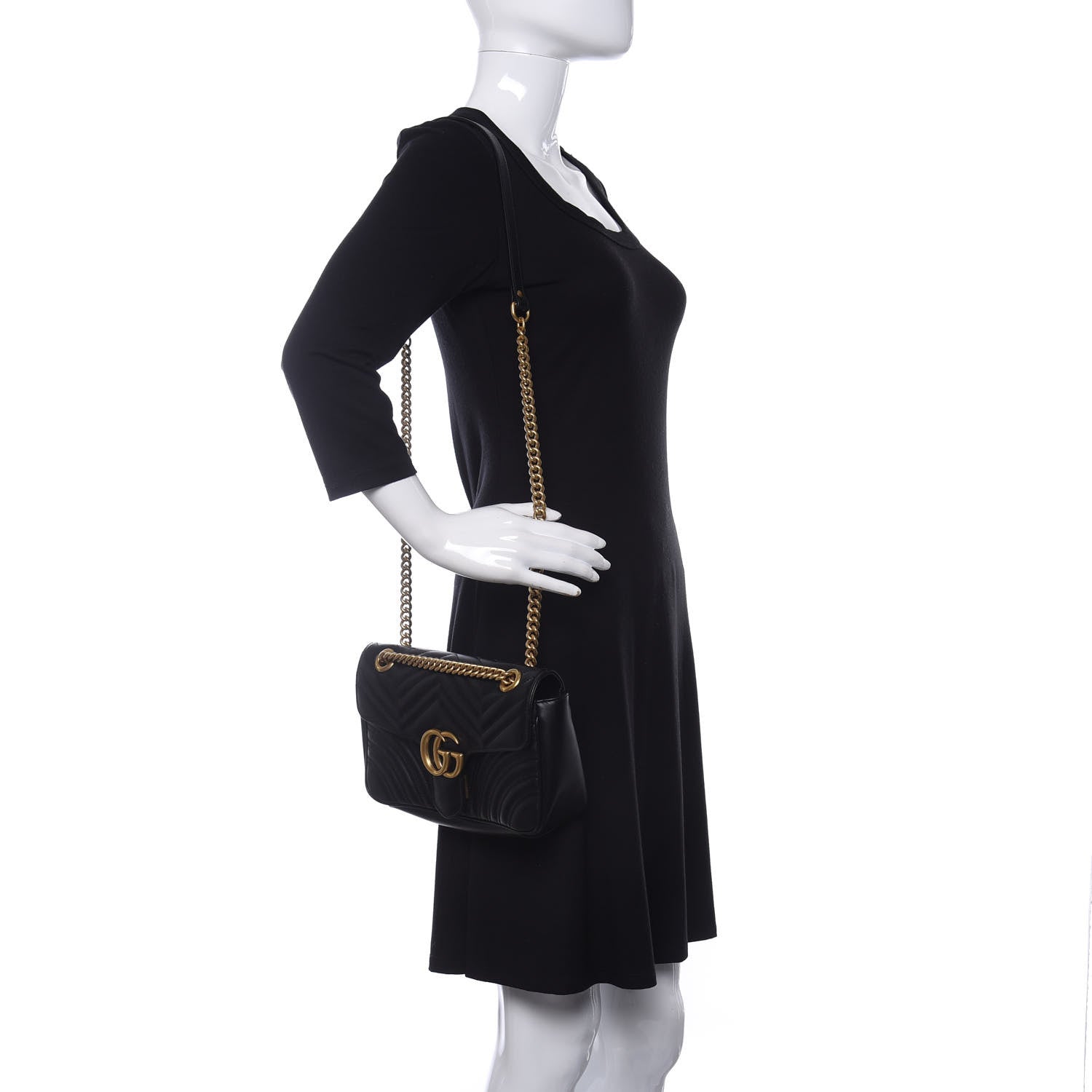 Gucci Calfskin Matelasse Small GG Marmont Shoulder Bag Black 2 of 9