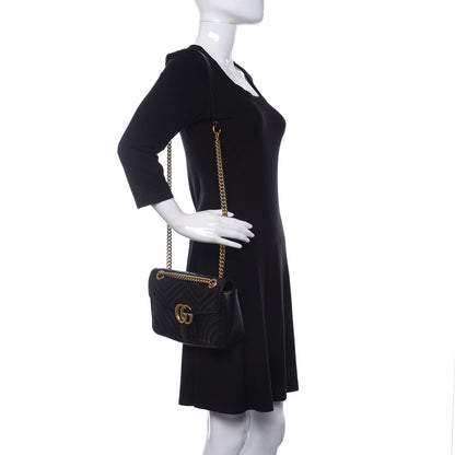 Gucci Calfskin Matelasse Small GG Marmont Shoulder Bag Black 2 of 9