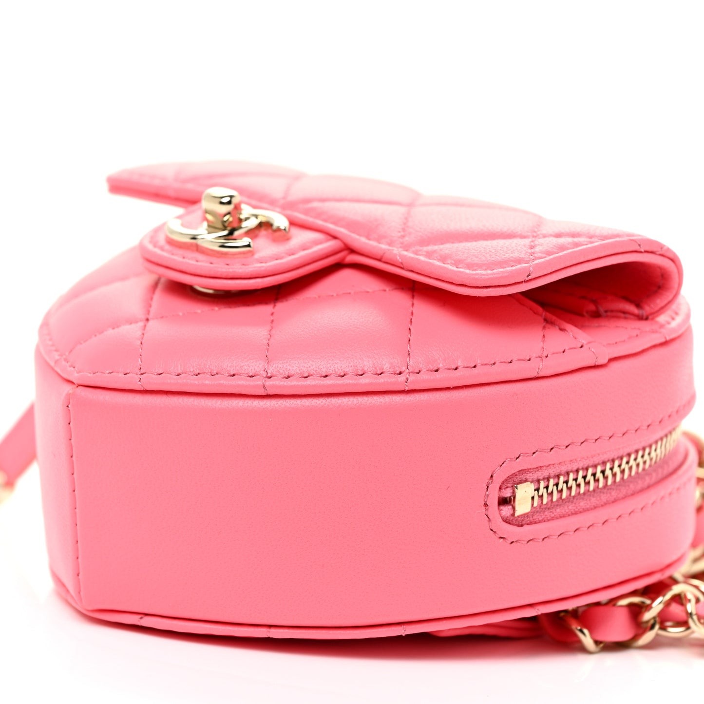 Lambskin Quilted CC In Love Heart Waist Belt Bag With Chain Pink