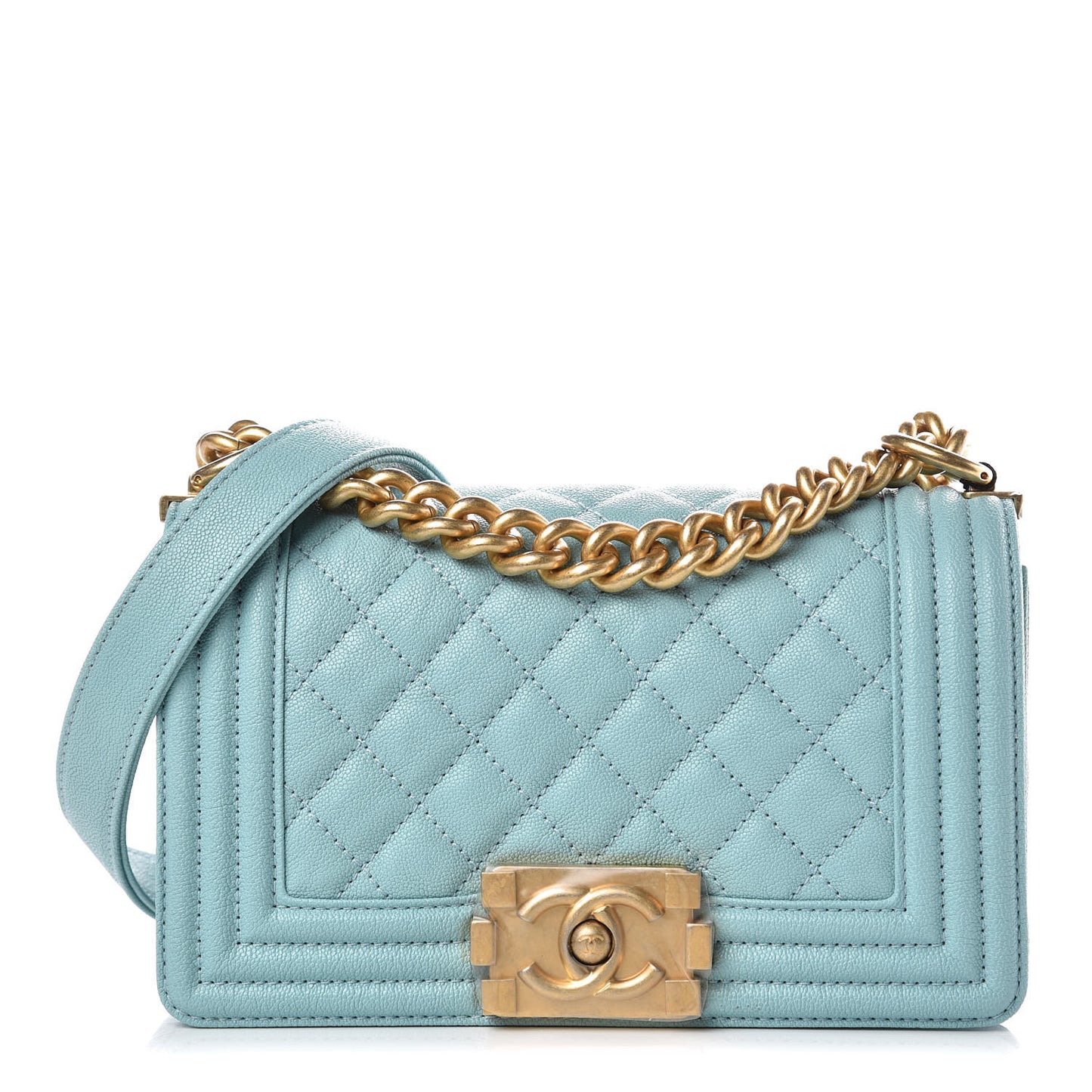 Caviar Quilted Small Boy Flap Light Blue