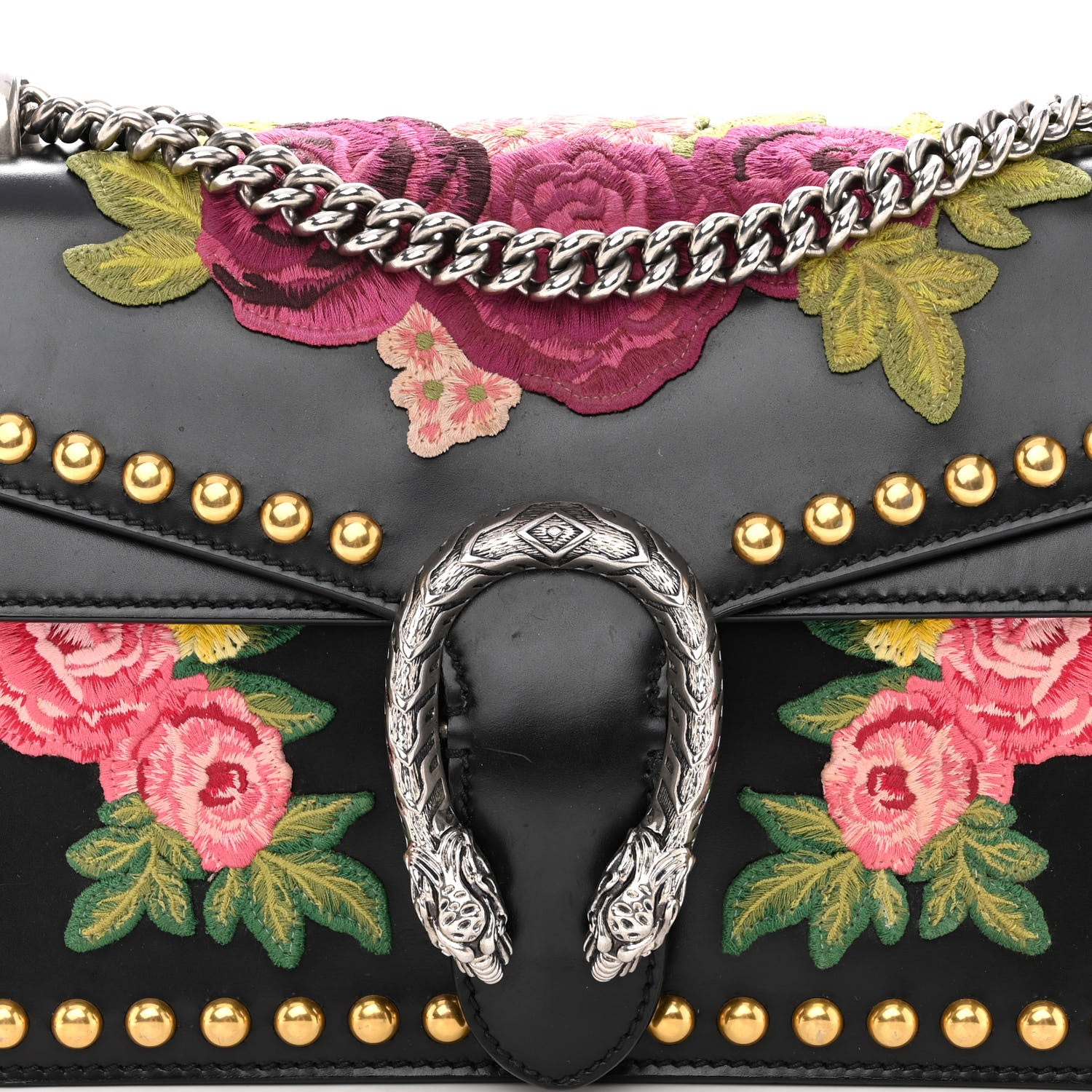 Gucci Calfskin Floral Embroidered Studded Small Dionysus Shoulder Bag Black 8 of 12