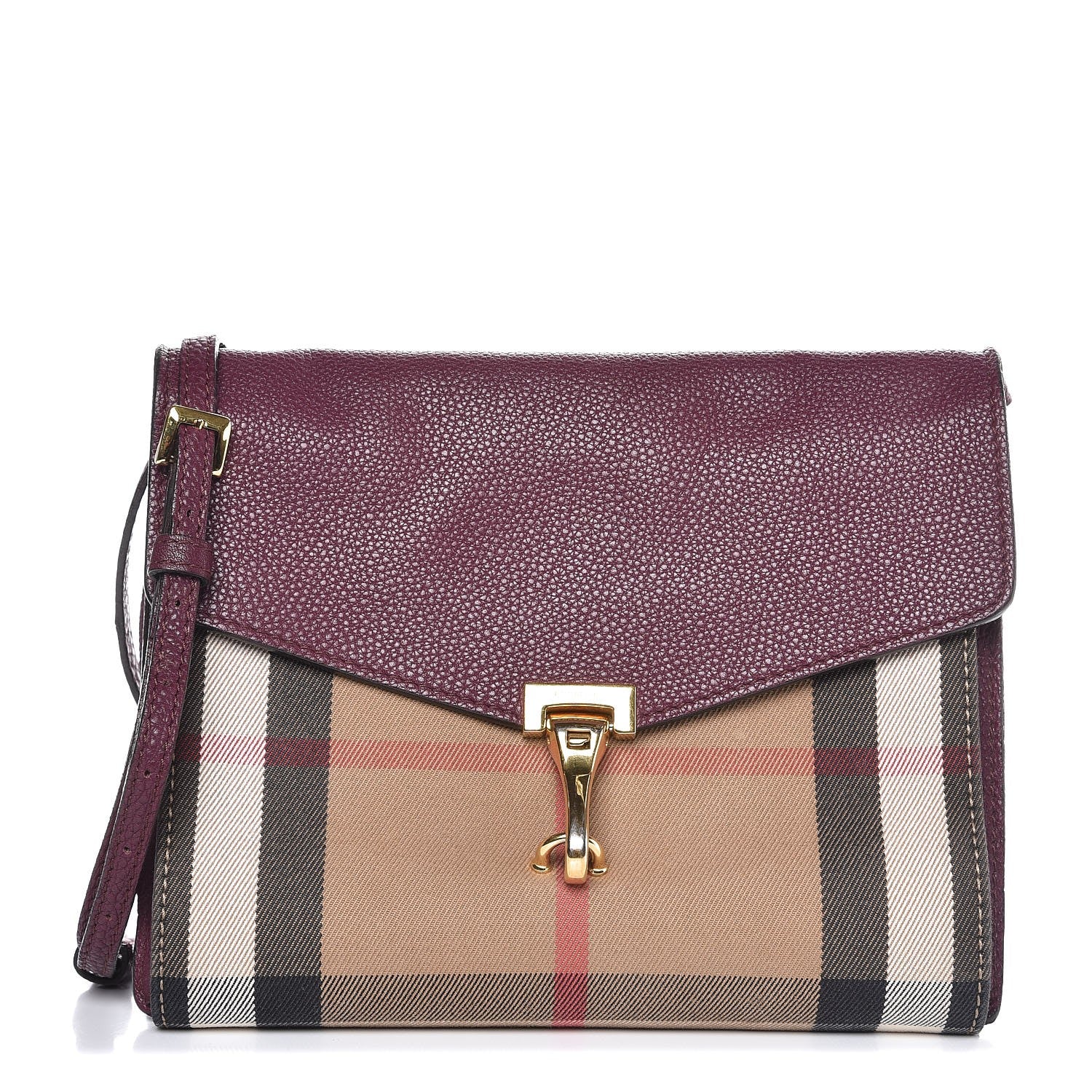 Burberry Derby Calfskin House Check Small Macken Crossbody Bag Mahogany Red 1 of 8
