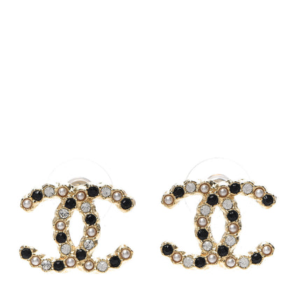 Chanel Resin Pearl Crystal CC Earrings Gold Black 1 of 5