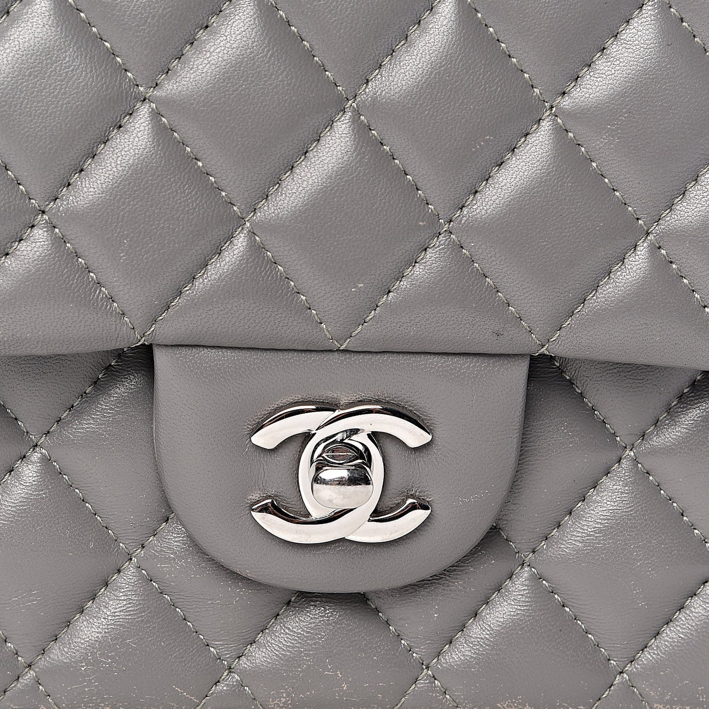 Lambskin Quilted Medium Double Flap Grey