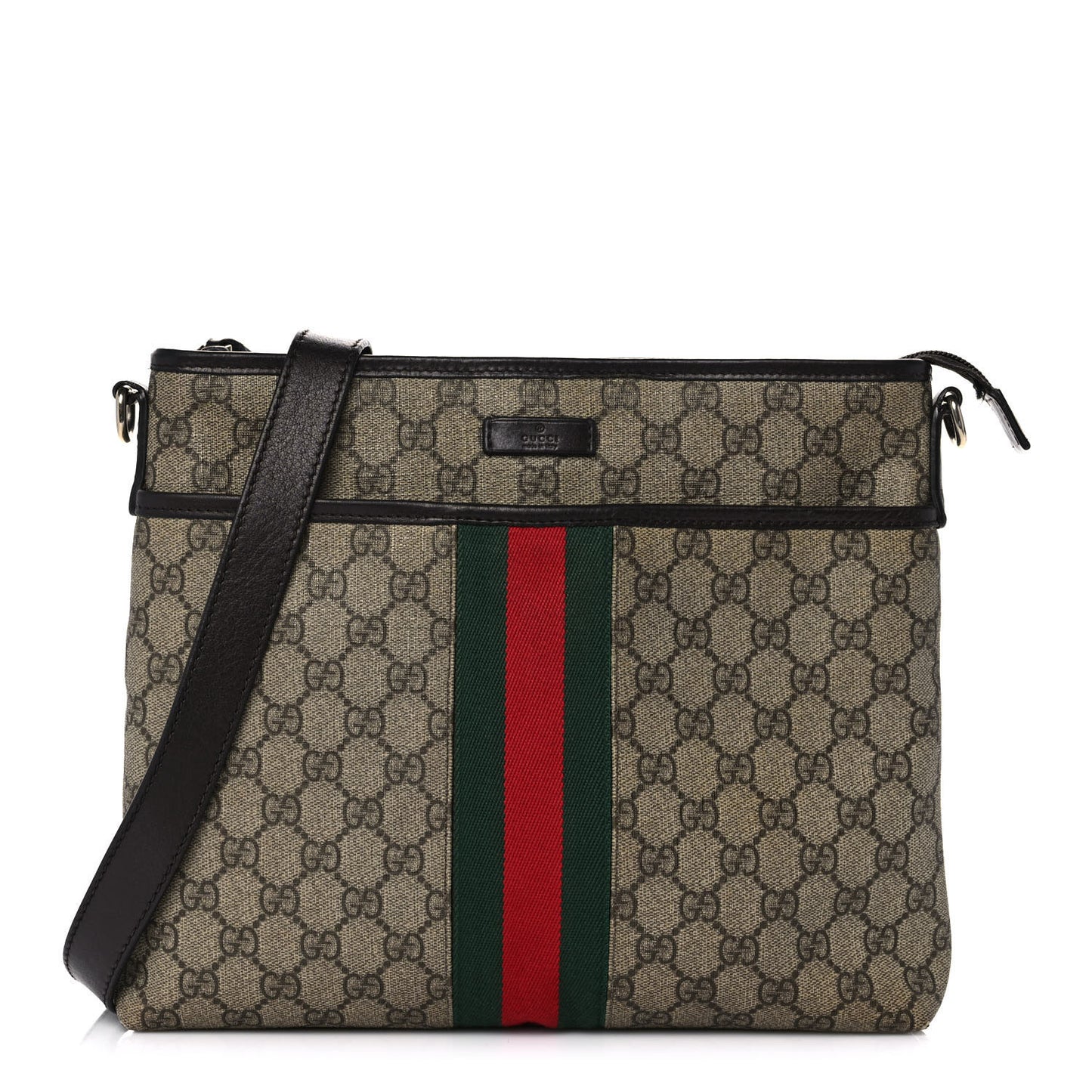 GG Monogram Web Flat Messenger Bag Dark Brown