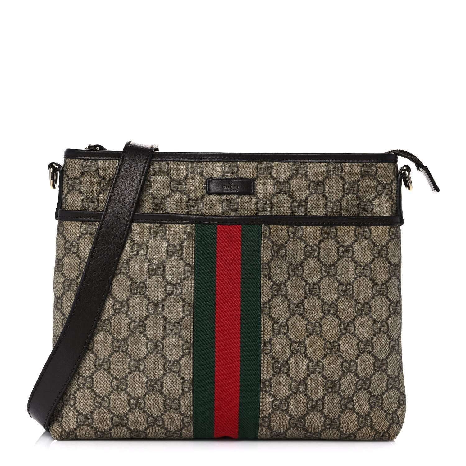 Gucci GG Monogram Web Flat Messenger Bag Dark Brown 1 of 14