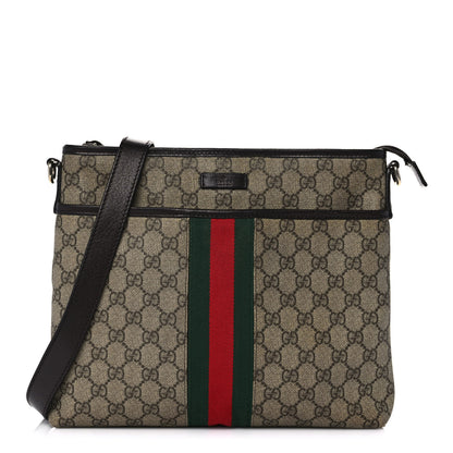 Gucci GG Monogram Web Flat Messenger Bag Dark Brown 1 of 14