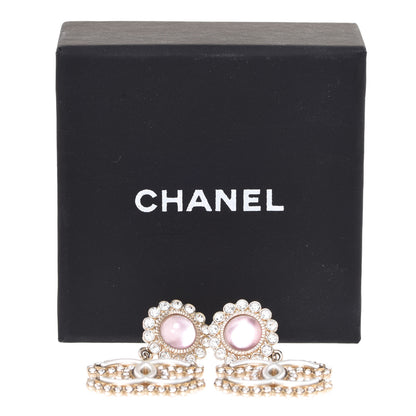 Chanel Crystal Pearl CC Drop Earrings Pink Gold 5 of 5