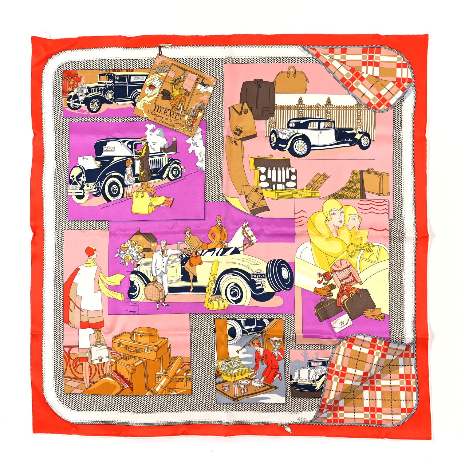 Hermes Silk Carre Vintage Confort En Automobile Scarf 70 Vermillon Cyclamen jaune 1 of 4