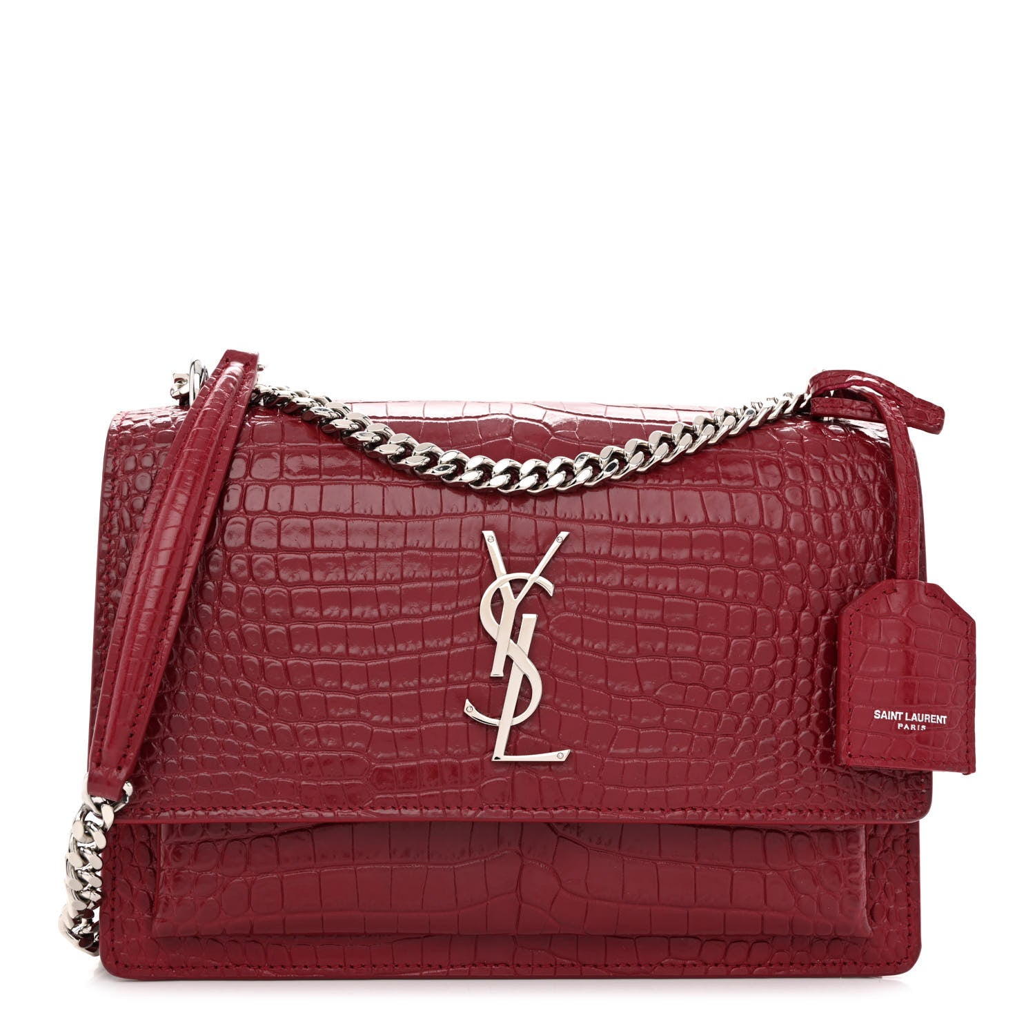 Saint Laurent Calfskin Crocodile Embossed Medium Monogram Sunset Palissandre 1 of 11