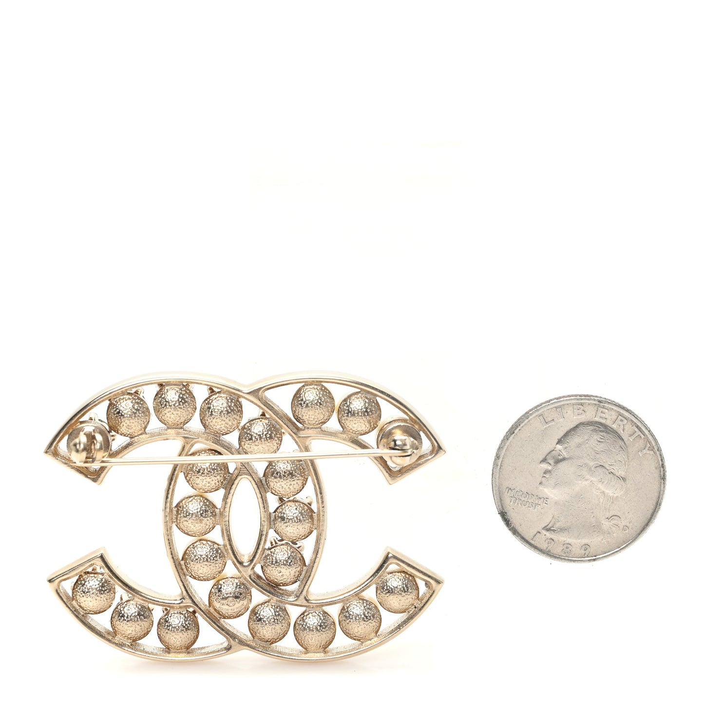 Pearl Crystal CC Brooch Gold Pearly White