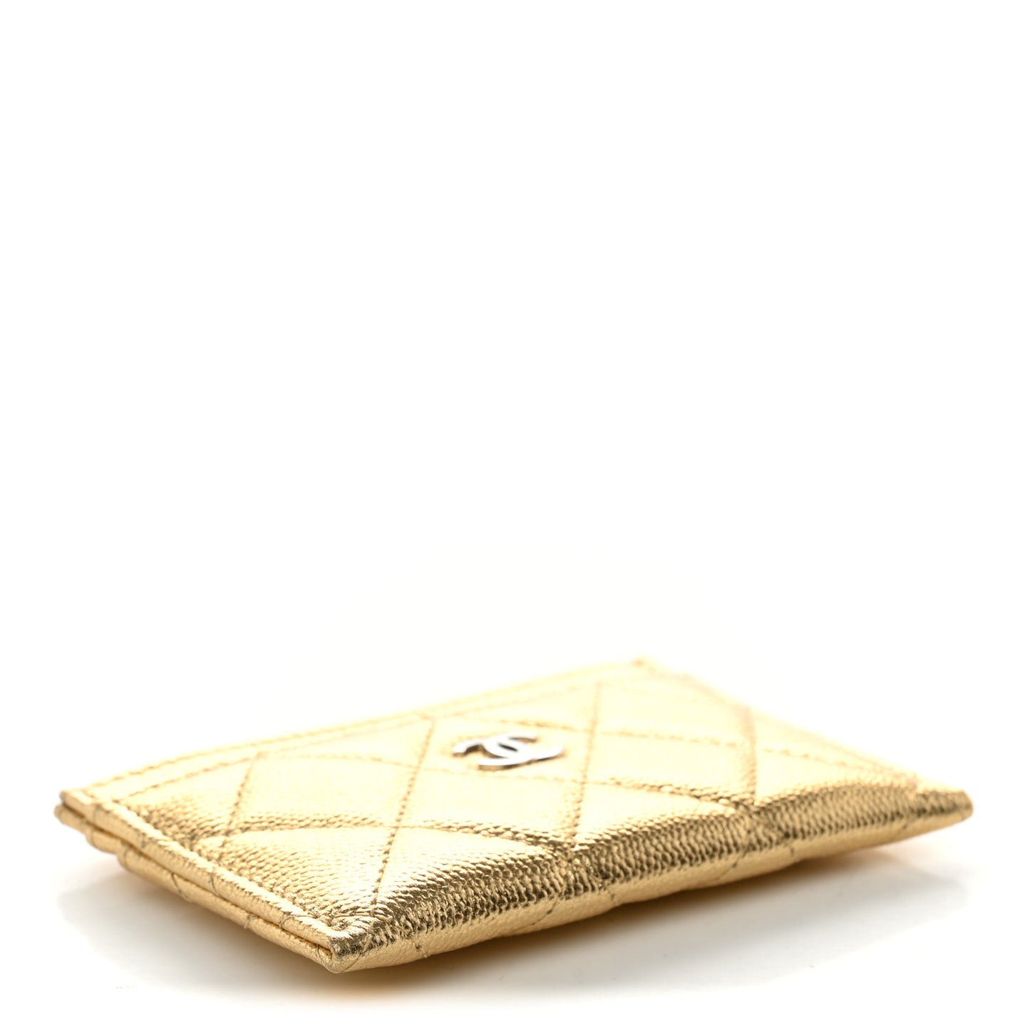 Metallic Caviar Quilted Card Holder Gold
