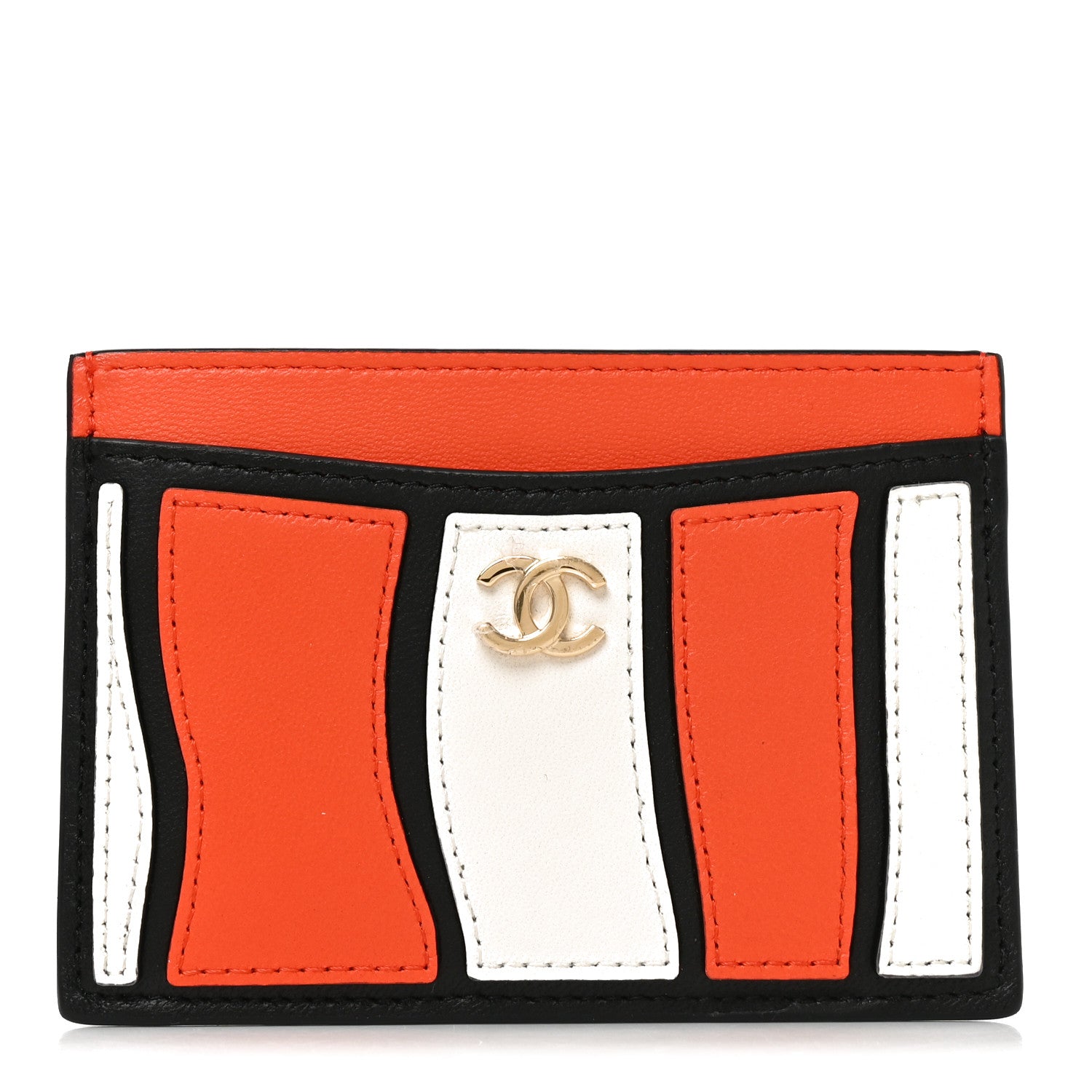 Chanel Lambskin Coco Beach Card Holder Orange White Black 1917224