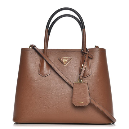 Prada Saffiano Cuir Medium Double Bag Cannella Black 1 of 10