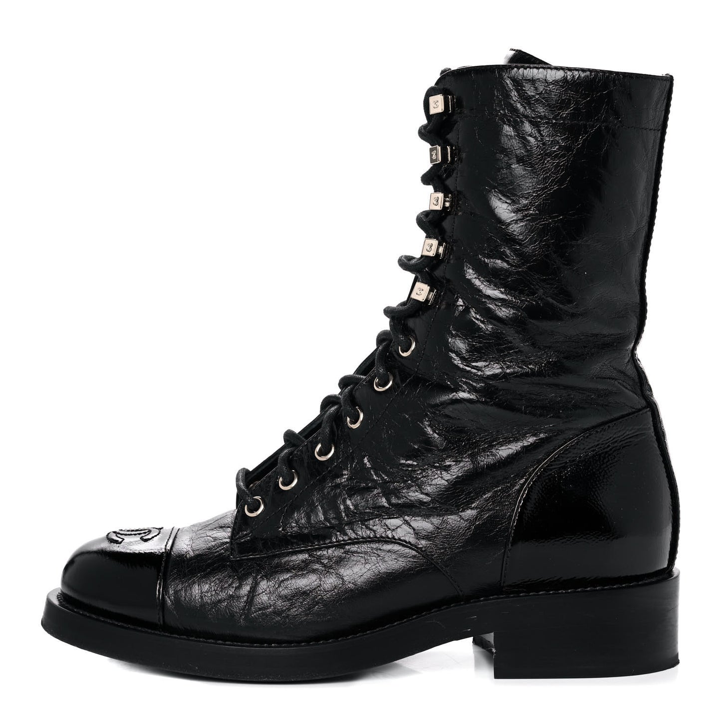 Aged Calfskin Lace Up Combat Boots 37.5 Black