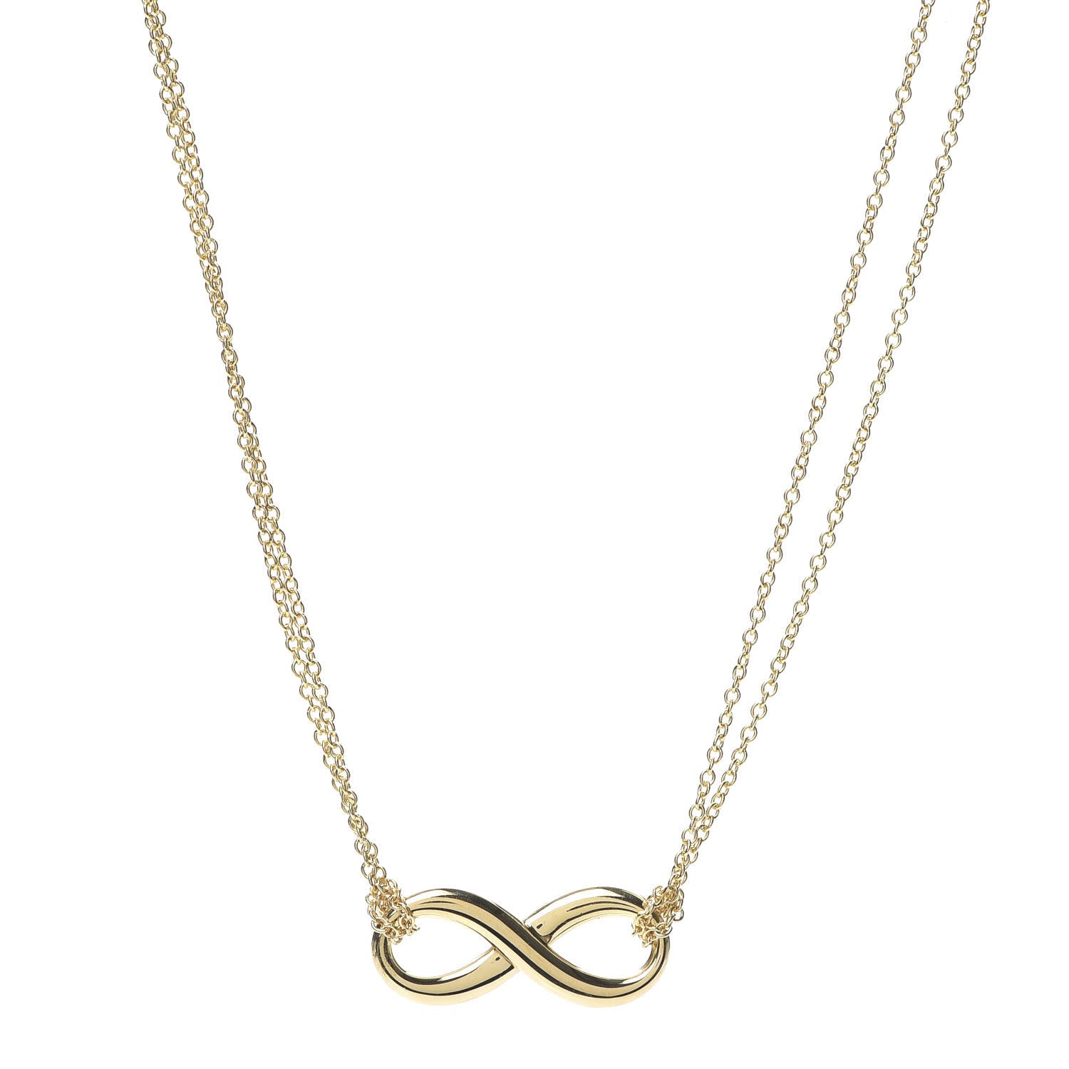 Tiffany 18K Yellow Gold Infinity Double Chain Pendant Necklace 1 of 5