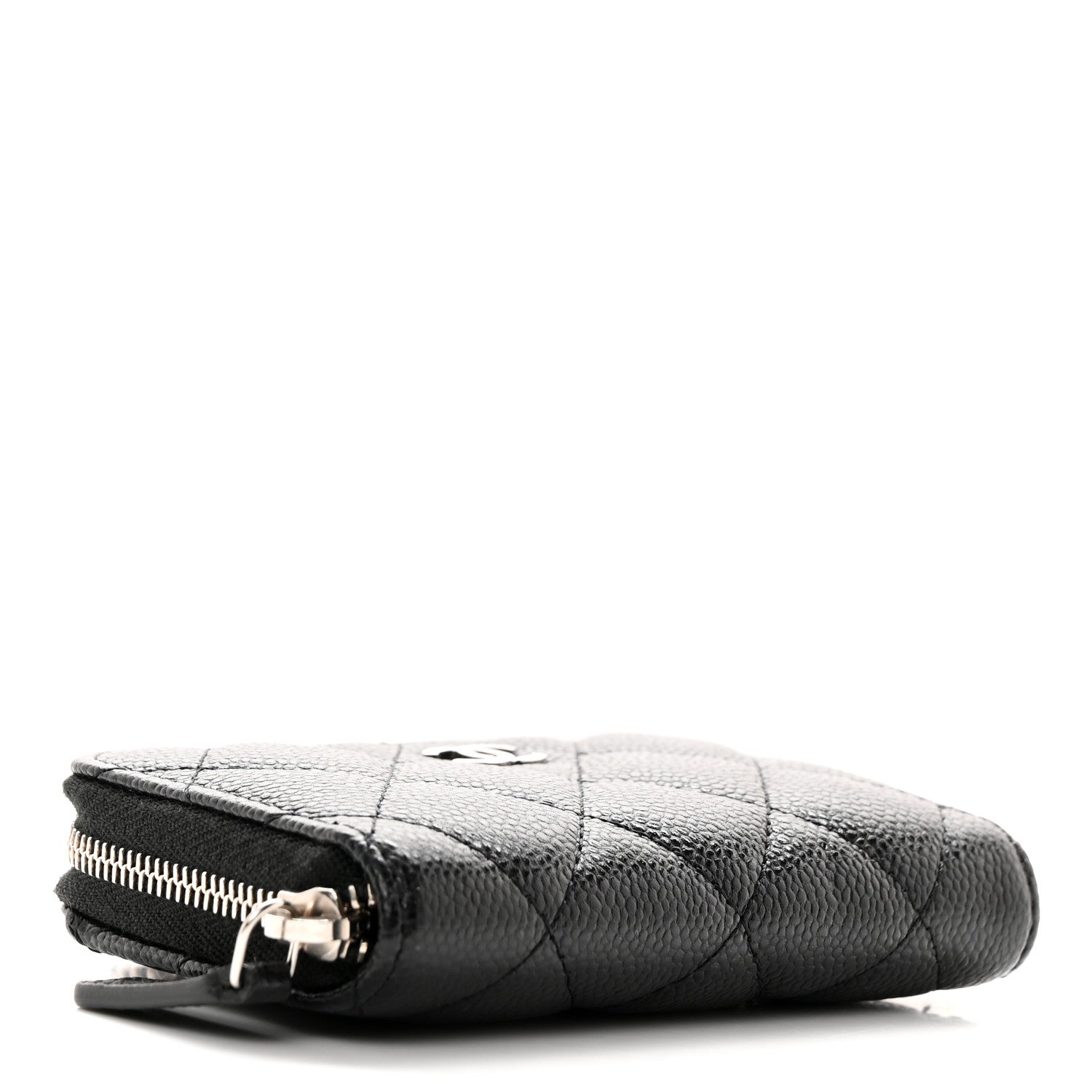 Chanel Caviar Quilted Zip Around Coin Purse Wallet On Chain Black 4 of 11