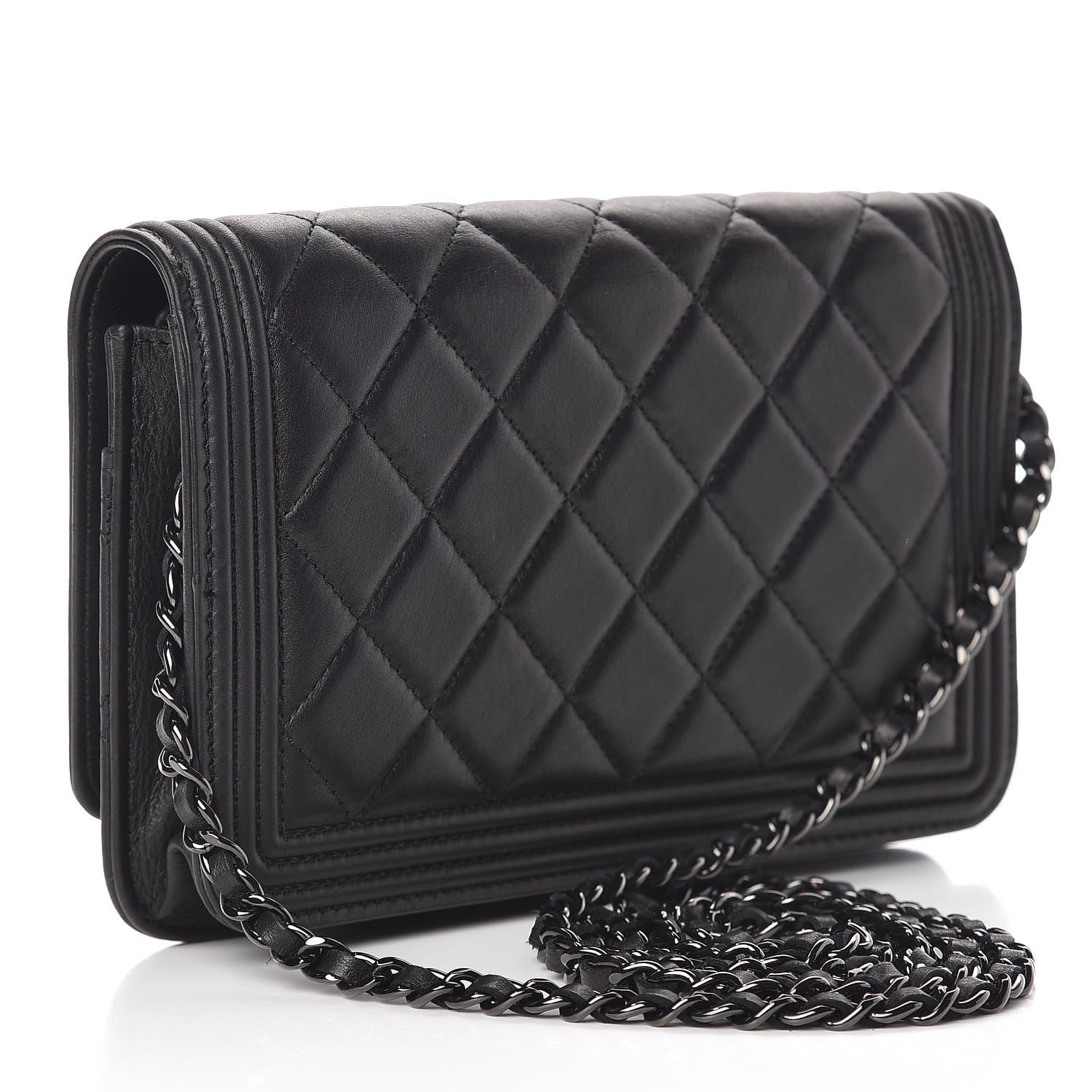 Chanel Calfskin Quilted Boy Wallet On Chain WOC So Black 3 of 17