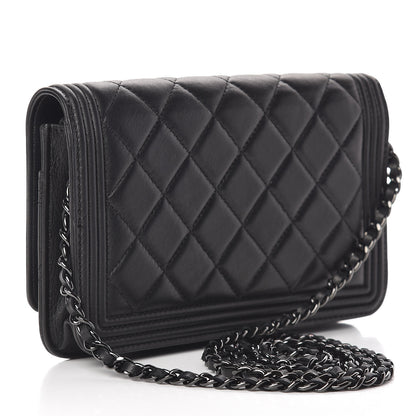 Chanel Calfskin Quilted Boy Wallet On Chain WOC So Black 3 of 17