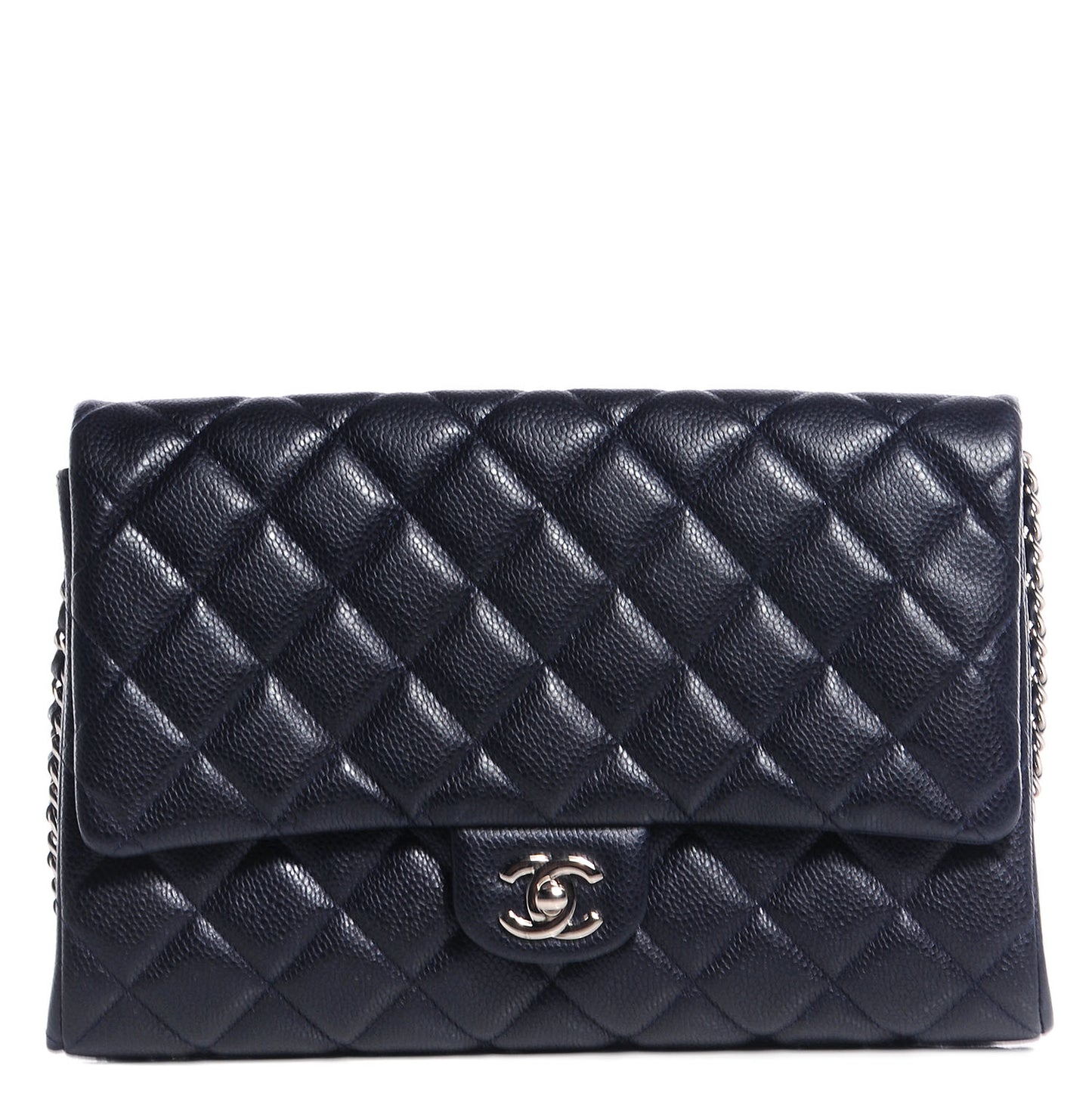 Caviar Quilted Clutch With Chain Flap Navy Blue