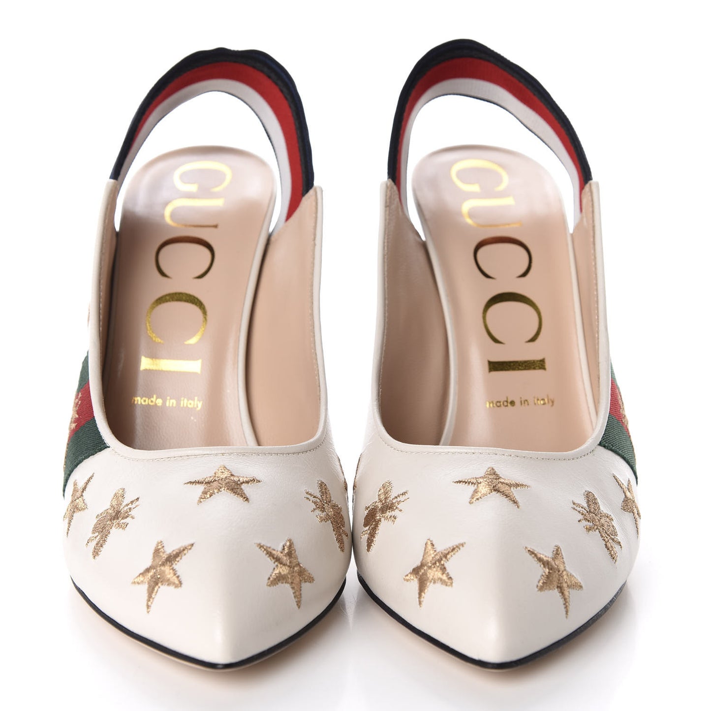 Malaga Kid Web Bee Star Embroidered Sylvie High Heel Slingback Pumps 39.5 White