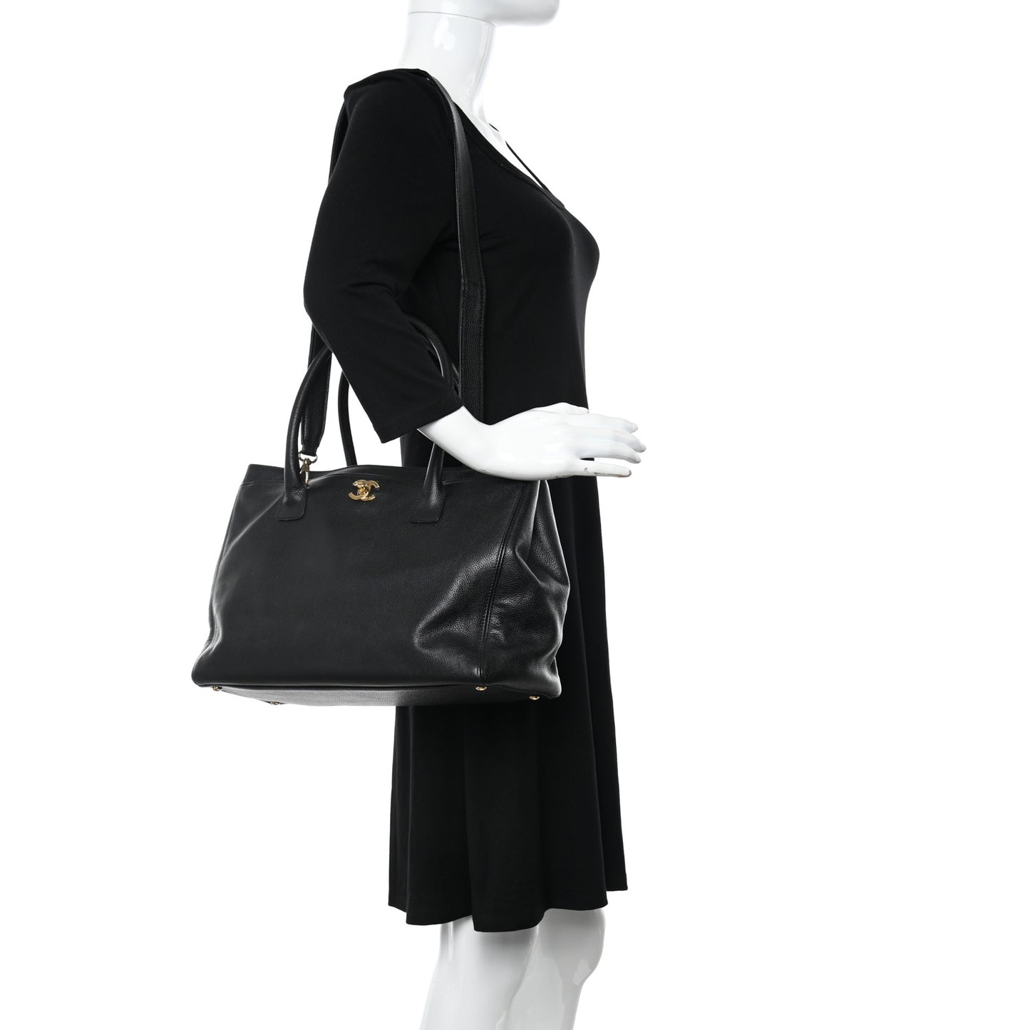 Calfskin Cerf Executive Shopper Tote Black