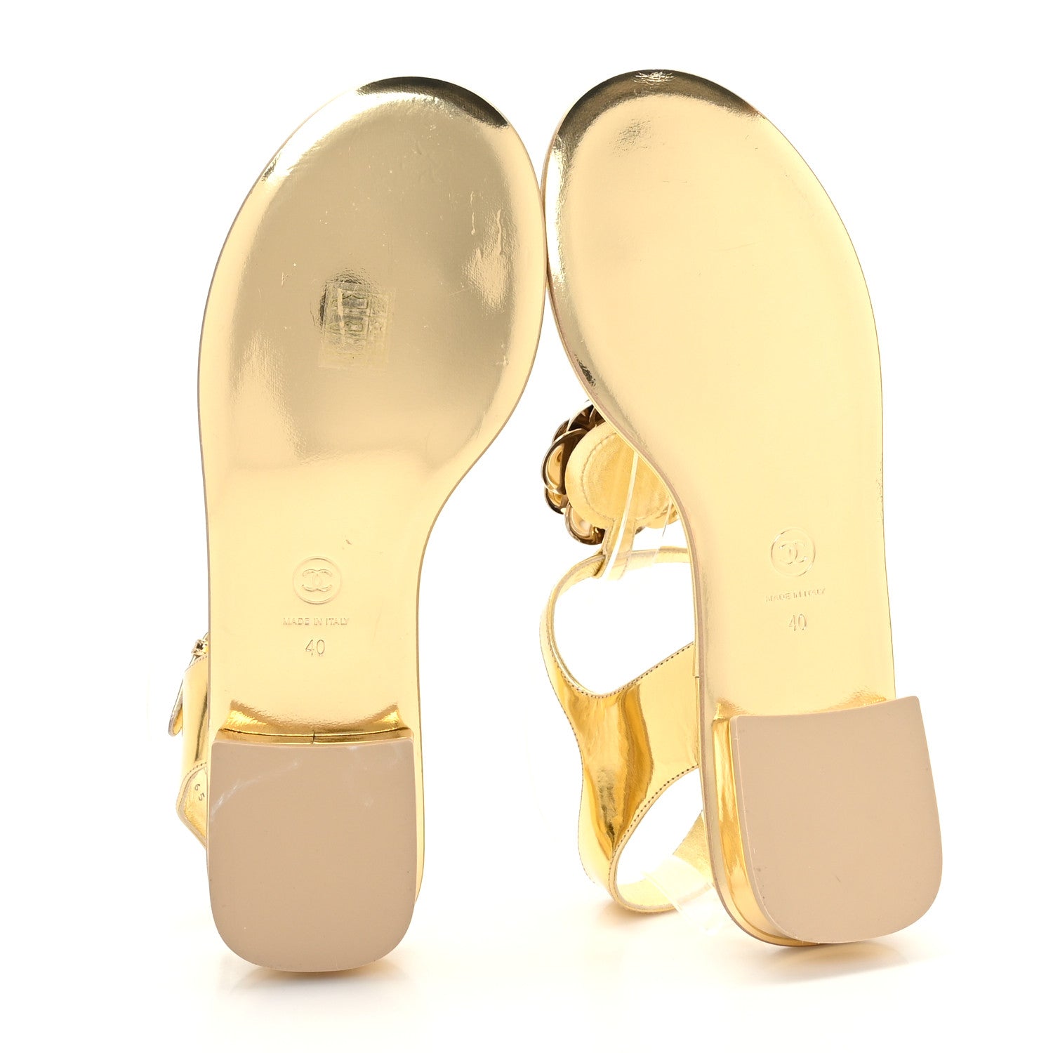 Chanel Metallic Patent Calfskin Camellia Thong Sandals 40 Gold 5 of 7