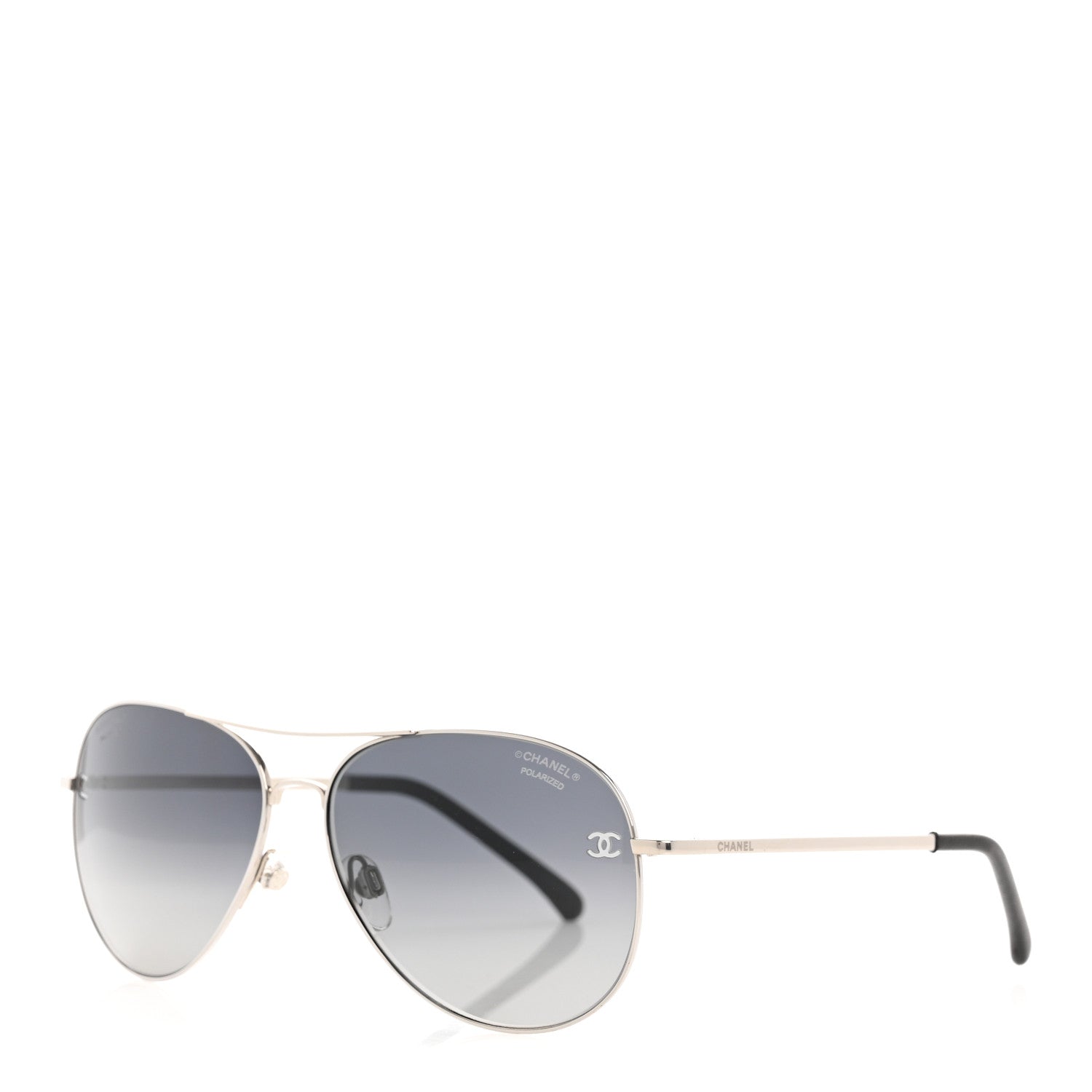 Chanel Metal Polarized CC Aviator Sunglasses 4189-T-Q Silver 1 of 8