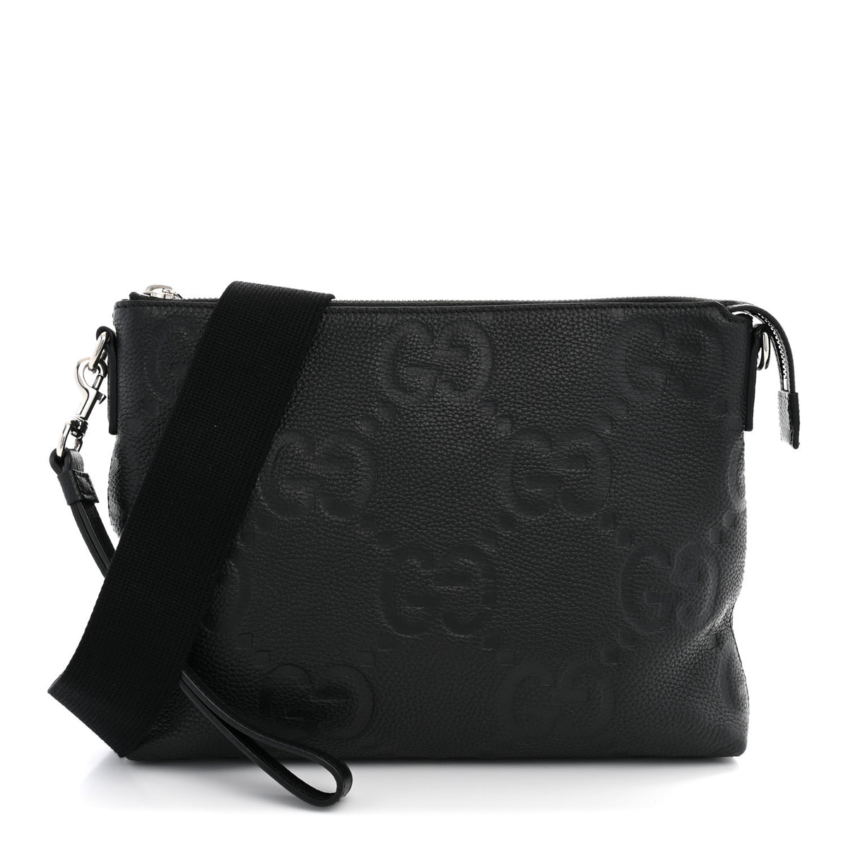 Piuma Calfskin Jumbo GG Embossed Medium Wristlet Messenger Bag Black