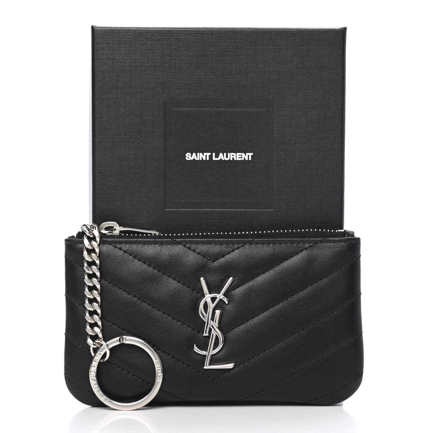 Calfskin Matelasse Monogram Key Pouch Black