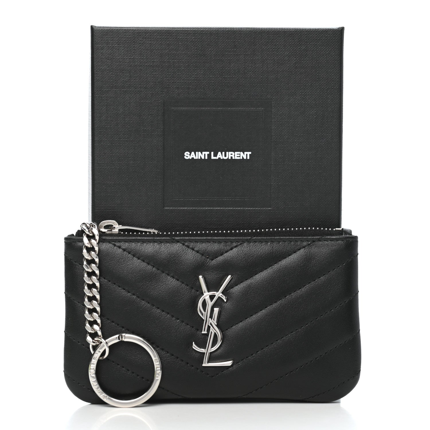 Saint Laurent Calfskin Matelasse Monogram Key Pouch Black 9 of 9