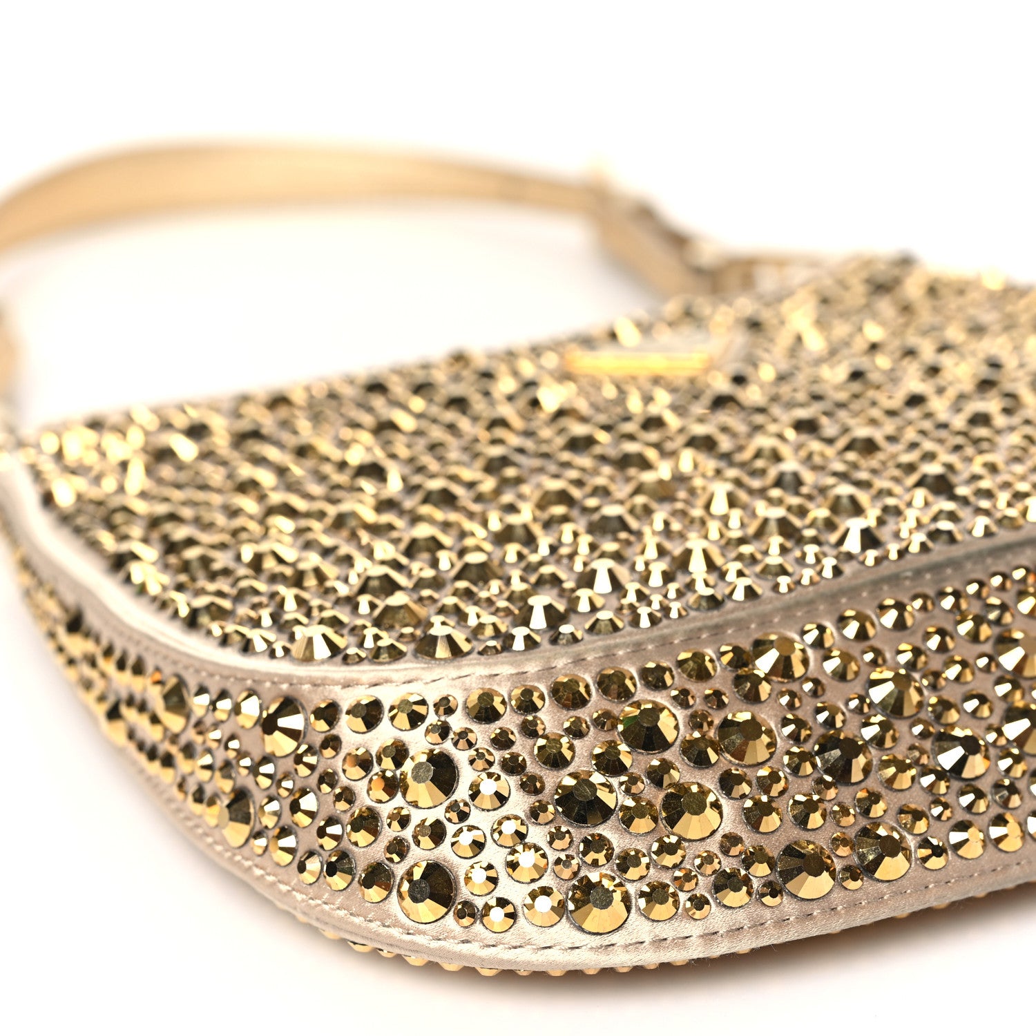 Prada Satin Crystal Cleo Adjustable Strap Shoulder Bag Platino 7 of 9